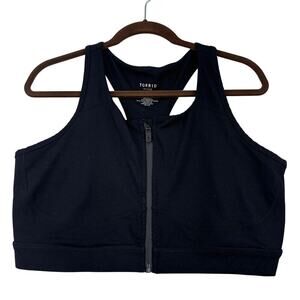 Torrid Active Sports Bra Size 1X Black Racerback Front Zip Low Impact Wire Free